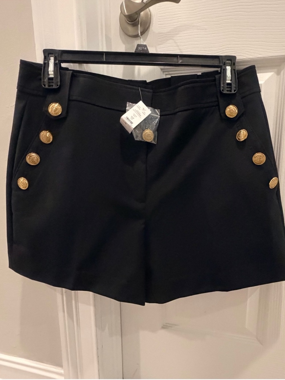 White House Black Market Black Women's Shorts with Gold Button Detail